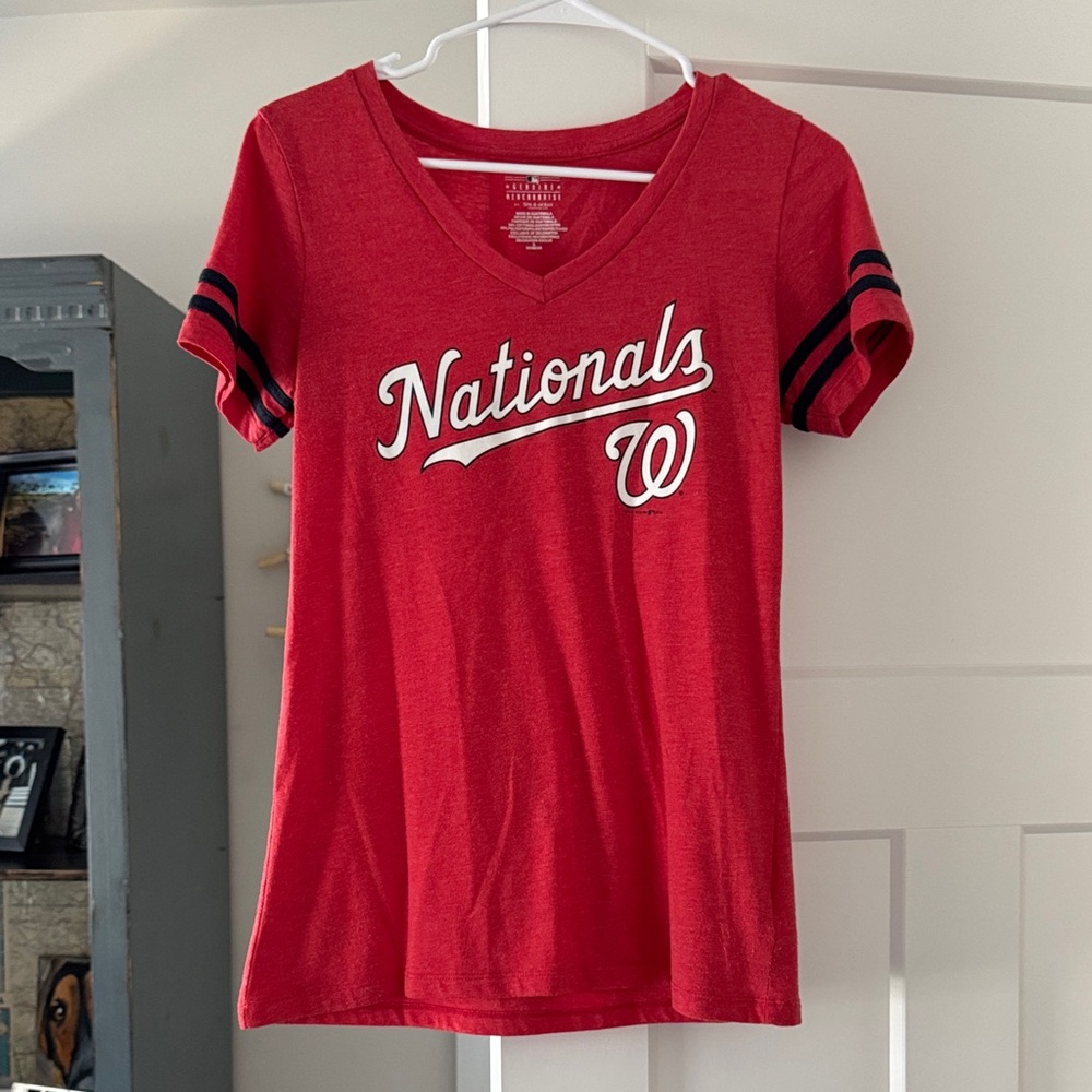 Red Washington Nationals V-Neck T-Shirt